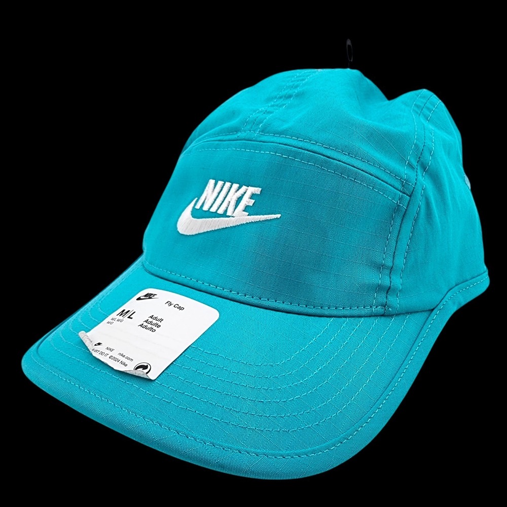 Nike‎ Fly Hat Mens Sz M/L Futura Teal/White 5 Panel Unstructured Ripstop Cap NEW